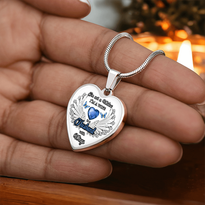 Personalized Memorial Necklace for Wife – "I'm a Wife to a Husband with Wings" – Heart Pendant Sympathy Gift – Loss of Husband Jewelry