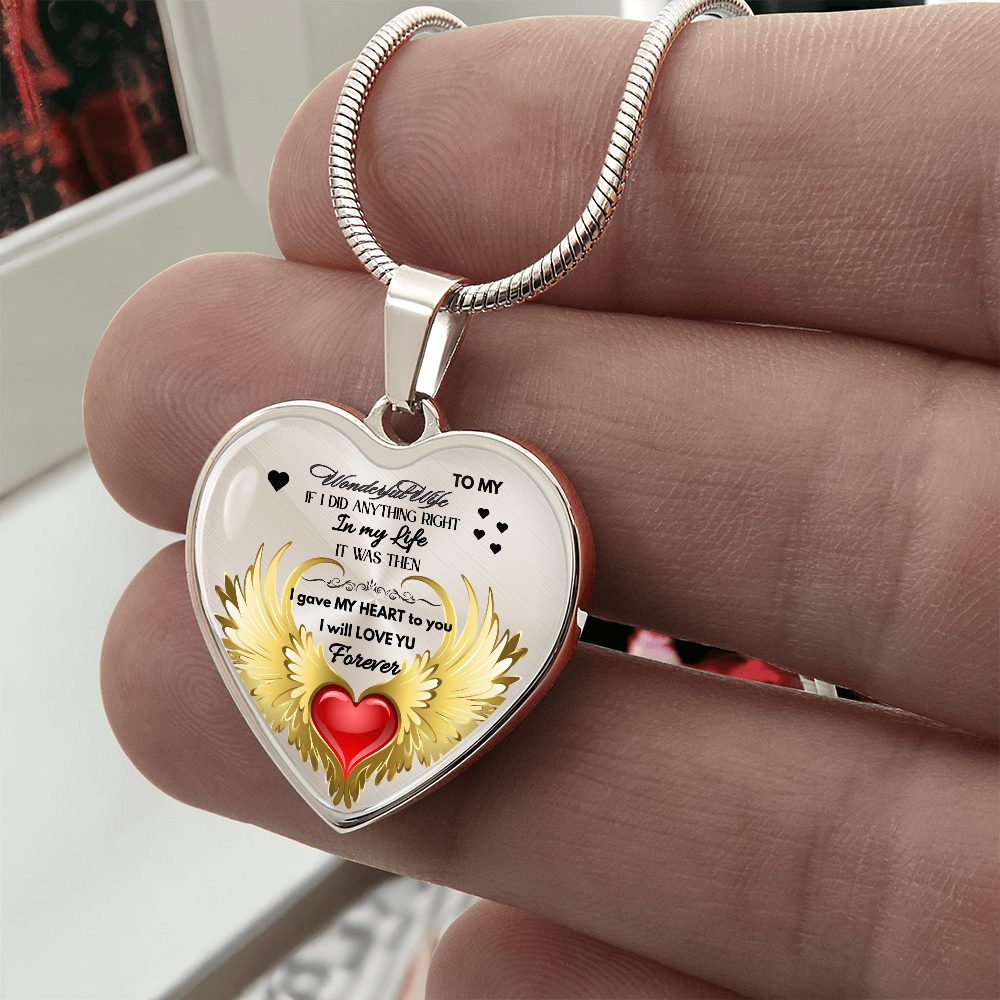 To My Wonderful Wife Angel Wings Necklace – Love Gift for Wife, Romantic Jewelry for Anniversary, Birthday or Valentine's Day