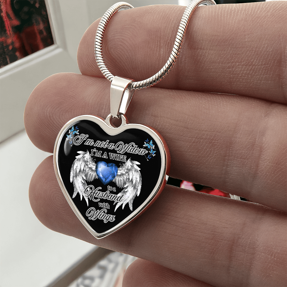 Wife to a Husband with Wings Memorial Necklace – Luxury Heart Pendant – Sympathy Gift for Loss of Husband – Remembrance Jewelry for Her
