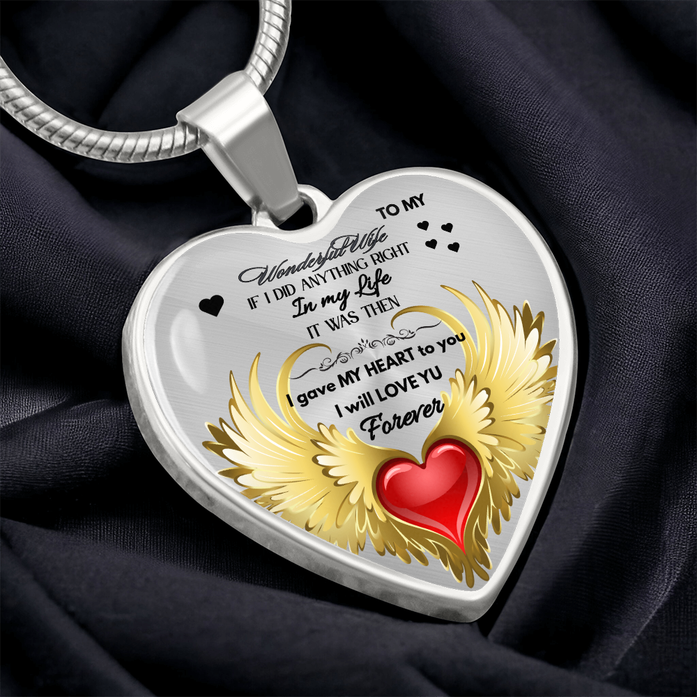 To My Wonderful Wife Angel Wings Necklace – Love Gift for Wife, Romantic Jewelry for Anniversary, Birthday or Valentine's Day