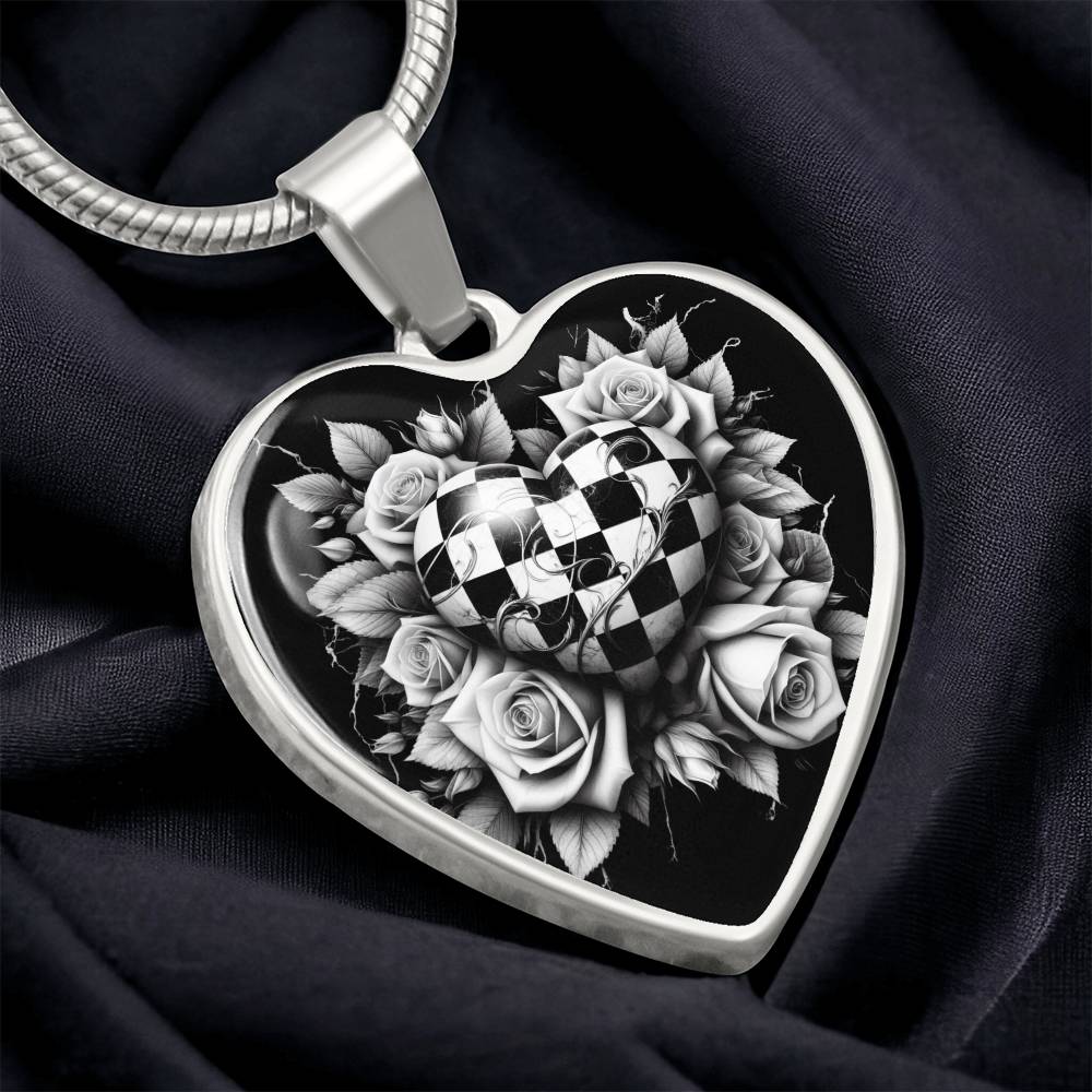 Rose Heart Elegance Necklace - Black & White Charm