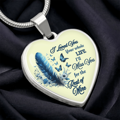 Necklace Memorial Blue Feather Heart Pendant Sympathy Gift for Loss "I Loved You Your Whole Life"