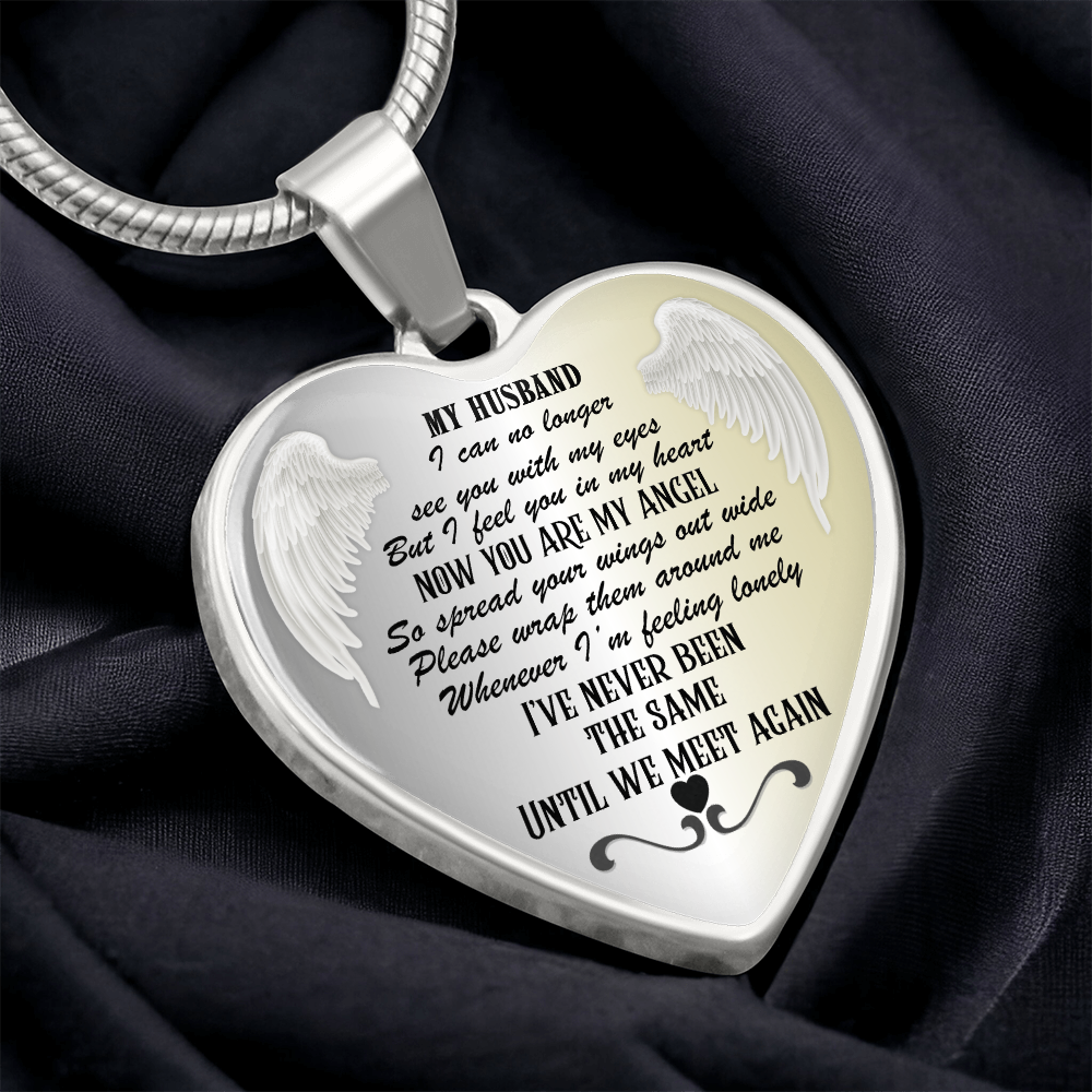 Personalized Husband Memorial Heart Necklace: Angel Memory Keepsake