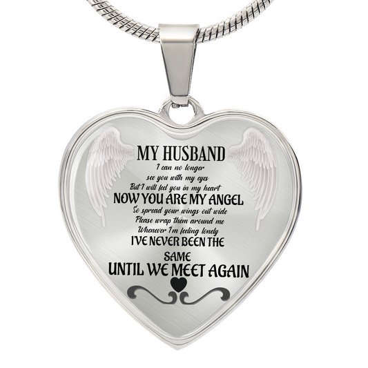 Luxury Heart Pendant Necklace, My Husband Tribute, Angel Memory Jewelry, In Loving Memory Gift, Keepsake Jewelry, Husband Memorial Gift