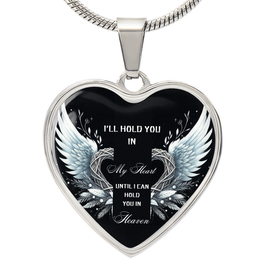 Black and White Luxury Graphic Heart Necklace I'll hold You in my Heart until I can hold You in Heaven