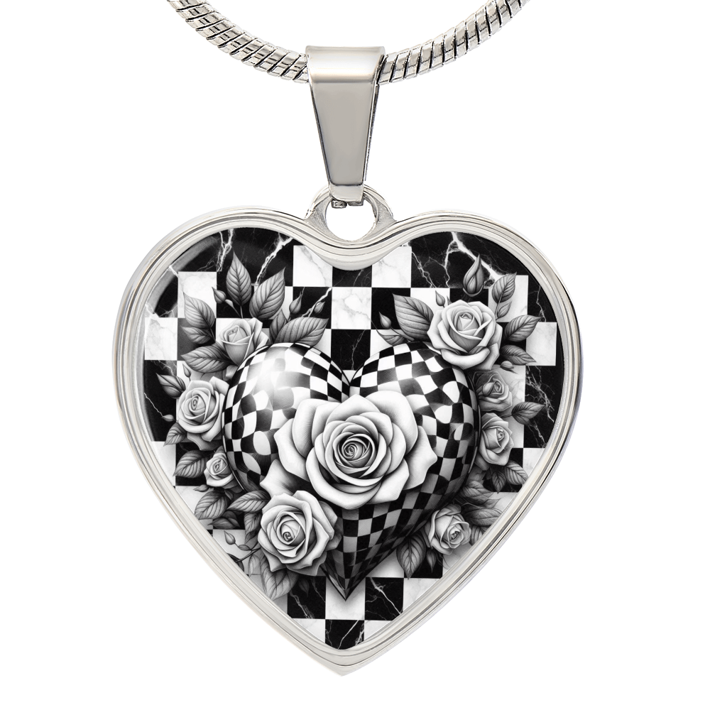 Black & White Heart Rose Elegance Necklace