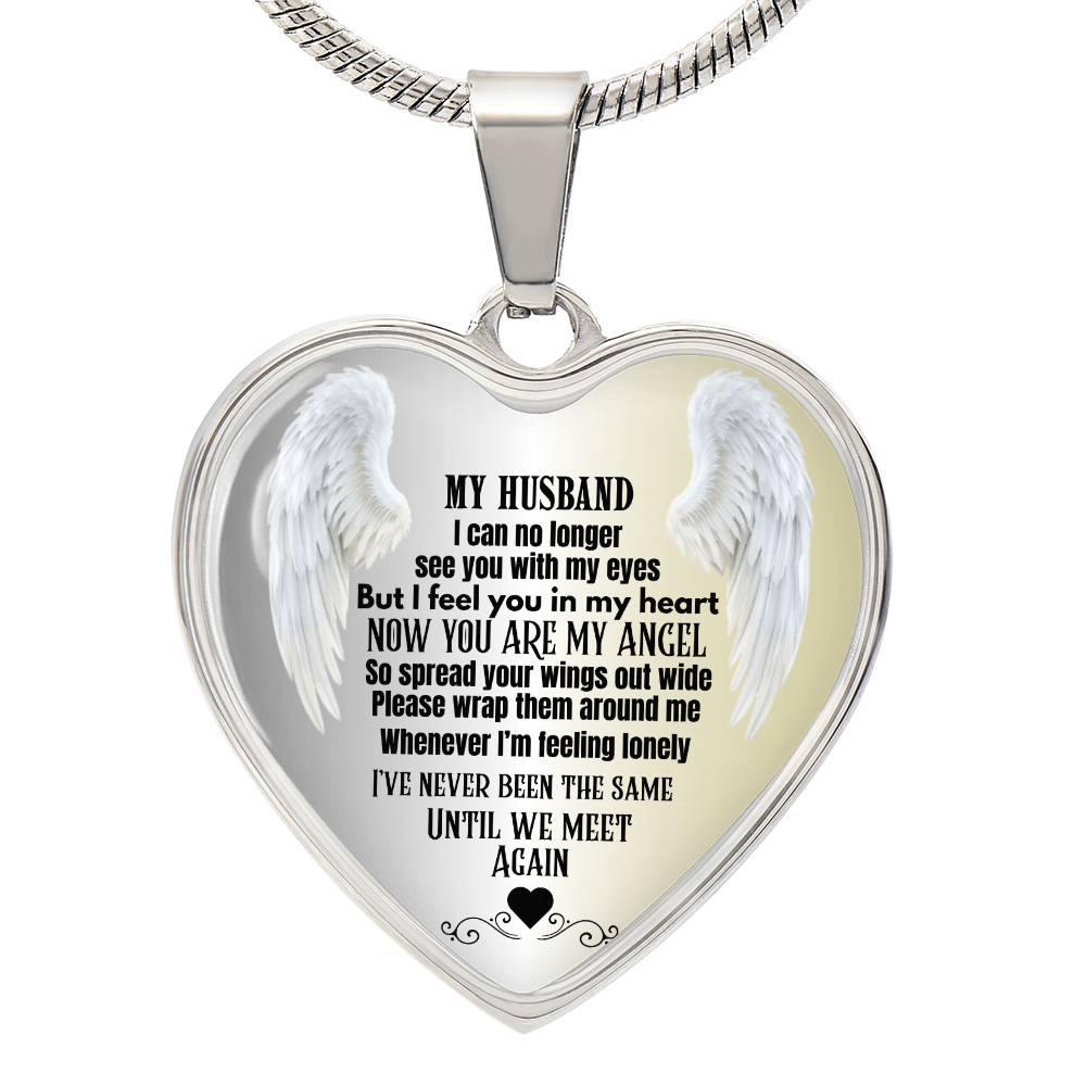 Husband Memorial Heart Pendant Necklace Angel Keepsake Jewelry for Widows In Loving Memory Gift Personalized Loss Remembrance Jewelry