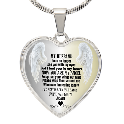 Husband Memorial Heart Pendant Necklace Angel Keepsake Jewelry for Widows In Loving Memory Gift Personalized Loss Remembrance Jewelry