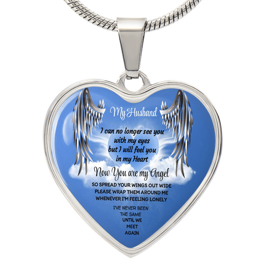 My Husband now you are my Angel Graphic Heart Necklace