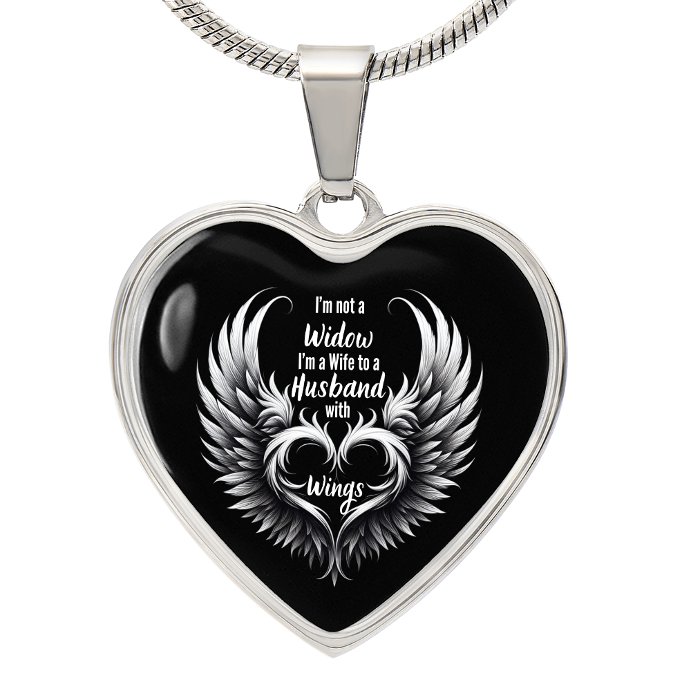 Graphic Heart Necklace, I'm A Wife To A Husband With Wings, Memorial Pendant, Keepsake Necklace, Tribute Jewelry