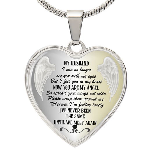 Personalized Husband Memorial Heart Necklace: Angel Memory Keepsake