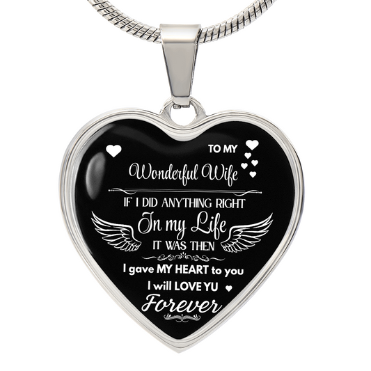 Luxury Graphic Heart Necklace To My Wonderful Wife - Angel Wings -Love Gift to Wife