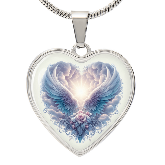 Luxury Graphic Heart Necklace Angel Wings Heart
