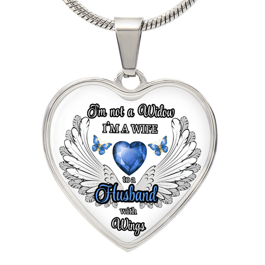 Personalized Memorial Necklace for Wife – "I'm a Wife to a Husband with Wings" – Heart Pendant Sympathy Gift – Loss of Husband Jewelry