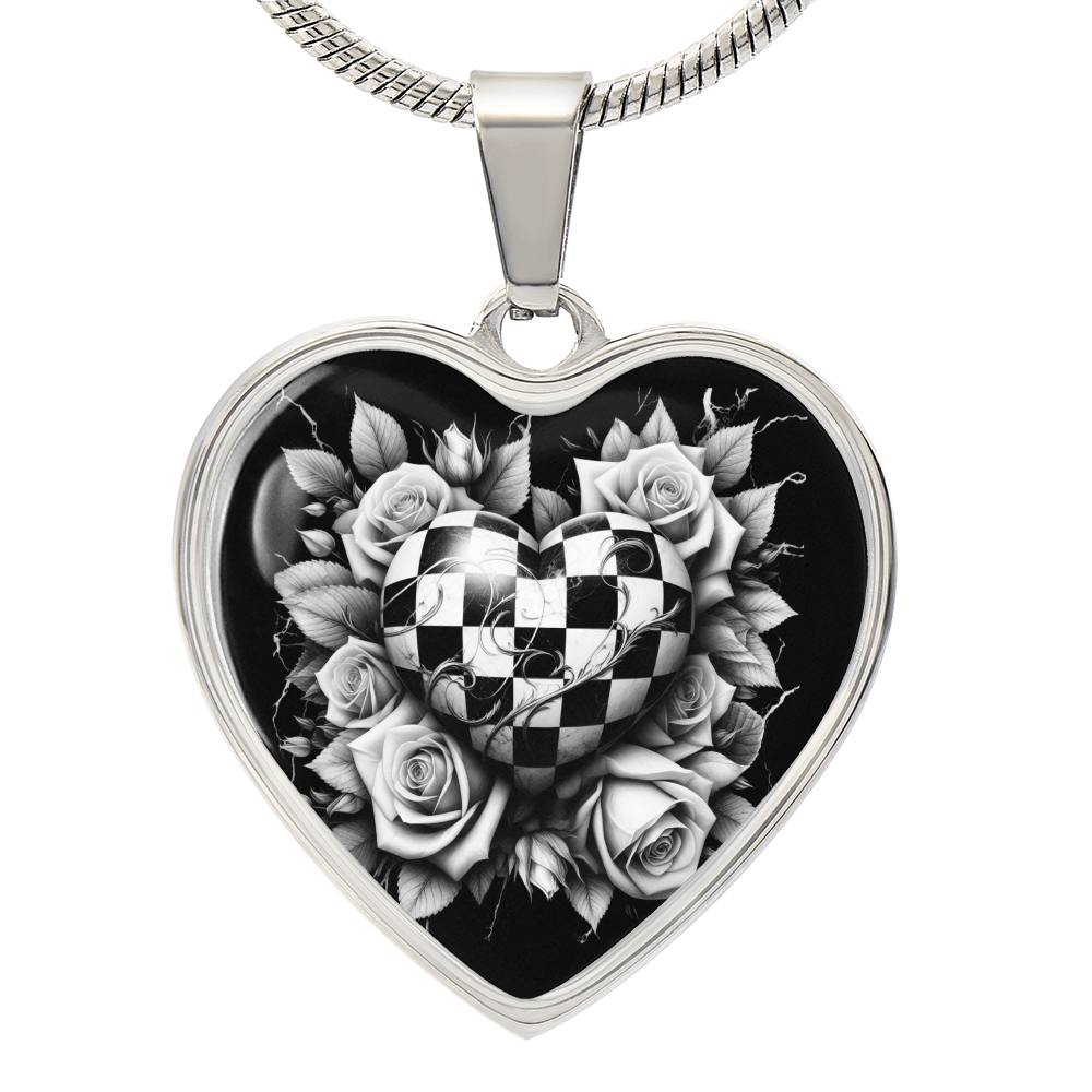 Rose Heart Elegance Necklace - Black & White Charm