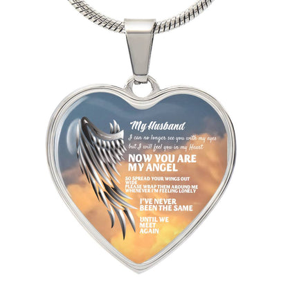 Luxury Heart pendant Necklace My Husband now you are my Angel