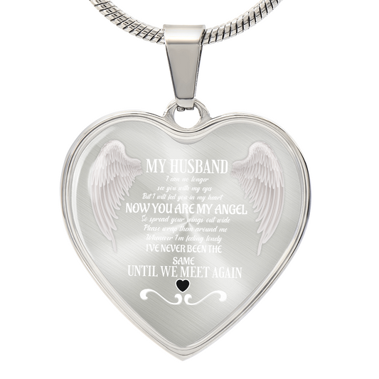 Luxury Graphic Heart Necklace My Husband now you are my Angel white wings decoration