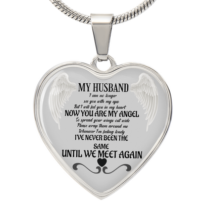 Heart pendant Necklace for Widow, Husband memorial Angel Wings Jewelry
