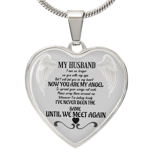 Heart pendant Necklace for Widow, Husband memorial Angel Wings Jewelry