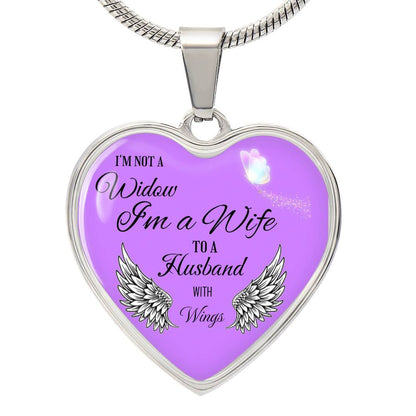 Luxury Heart pendant Necklace I'm not a Widow I'm a Wife to a Husband with Wings.