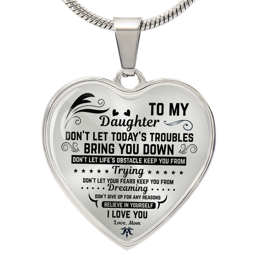 Luxury Graphic Heart Necklace To my Daughter,  love Mom