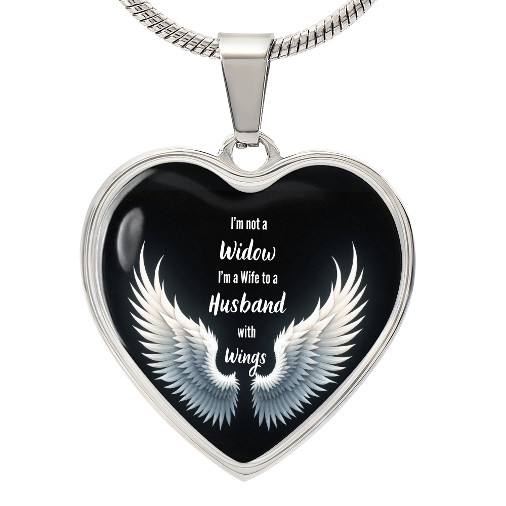 Heart Necklace, I'm Not A Widow Jewelry, Memorial Piece, Graphic Pendant, Emotional Tribute, Gift For Wife, Husband Wings