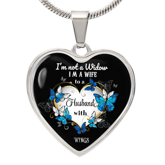 Luxury Graphic Heart Necklace I'm not a Widow Butterflies design