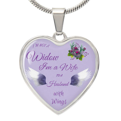 Luxury Heart pendant Necklace I'm not a Widow I'm a Wife to a Husband with Wings.