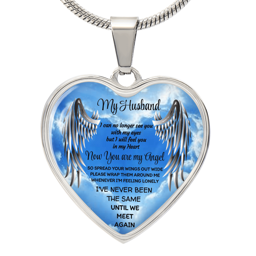 My Husband Angel Heart Pendant Necklace: Luxury Memorial Jewelry
