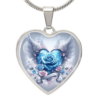 Graphic Heart Necklace With Angel Wings, Heart Pendant Jewelry, Elegant Necklace, Romantic Gift for Her