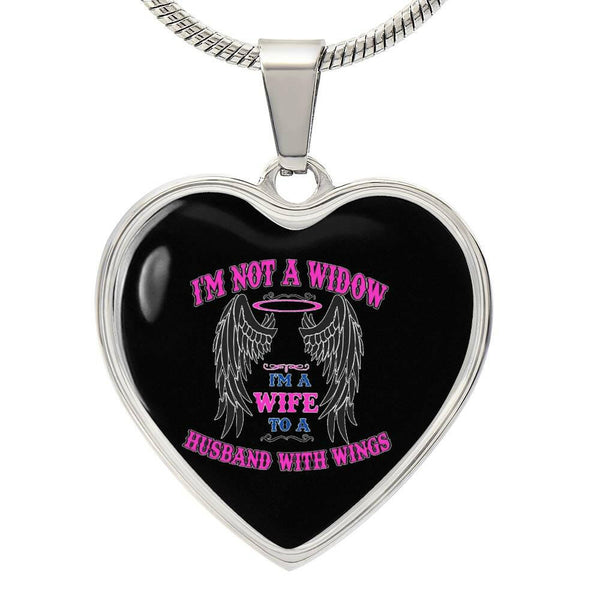 Luxury heart pendant necklace I'm not a widow, I'm a wife to a husband with wings 