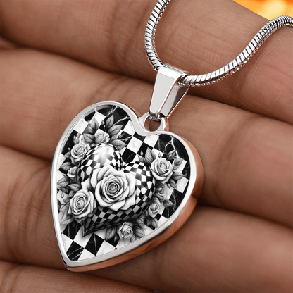 Black & White Heart Rose Elegance Necklace