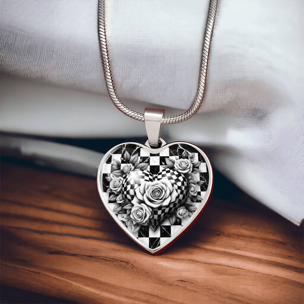 Black & White Heart Rose Elegance Necklace