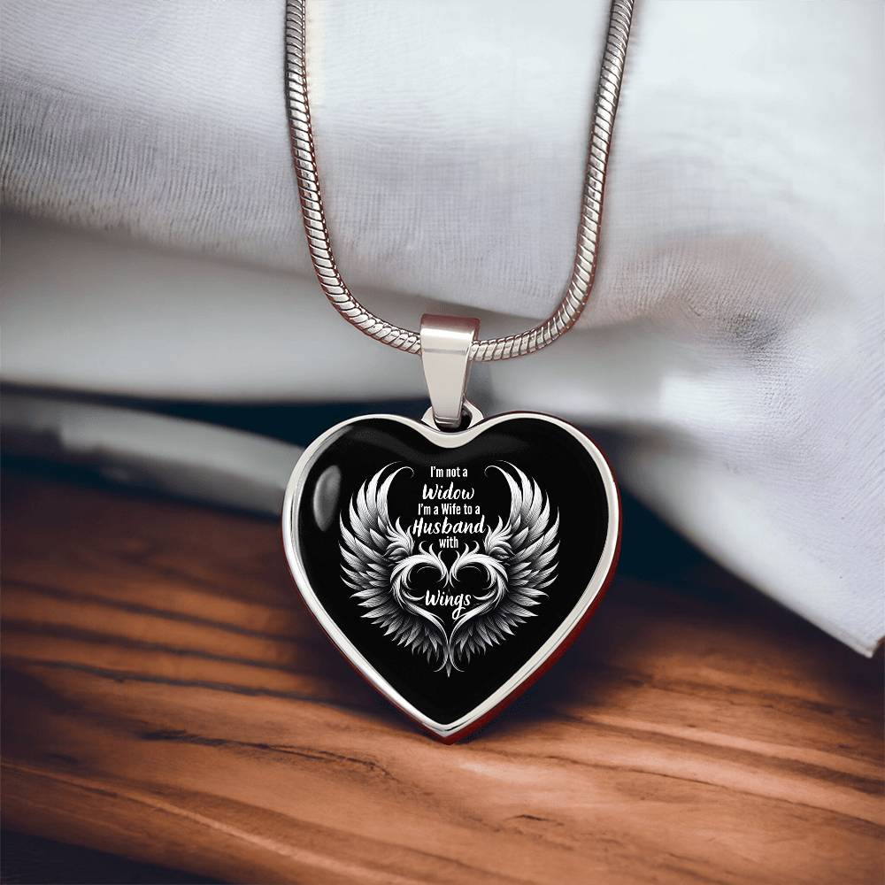 Graphic Heart Necklace, I'm A Wife To A Husband With Wings, Memorial Pendant, Keepsake Necklace, Tribute Jewelry