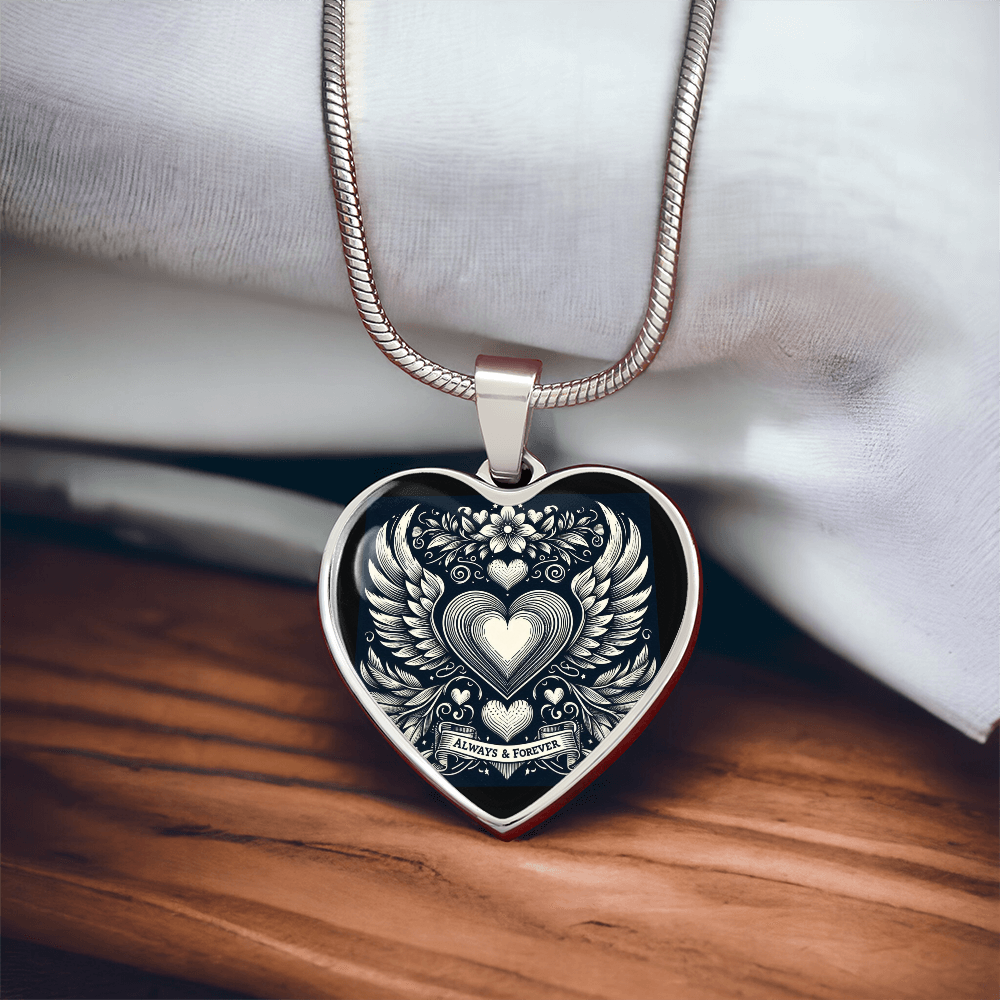 Luxury Graphic Heart Necklace, Always and Forever, Romantic Jewelry, Heart Pendant, Love Necklace, Anniversary Gift