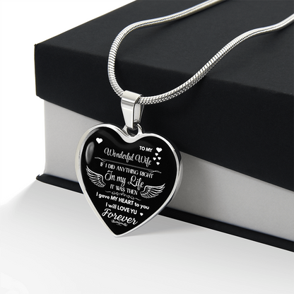 Luxury Graphic Heart Necklace To My Wonderful Wife - Angel Wings -Love Gift to Wife