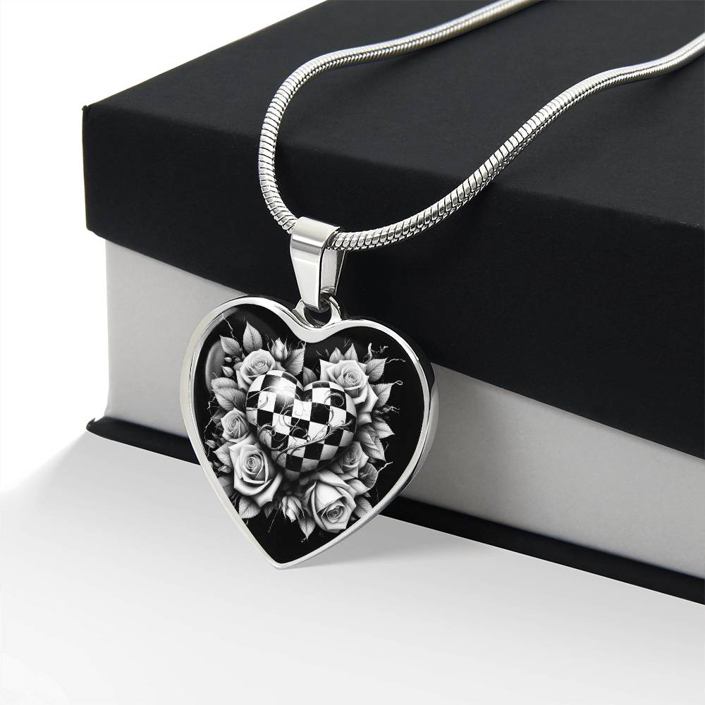 Rose Heart Elegance Necklace - Black & White Charm