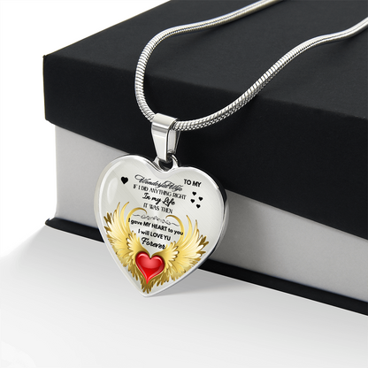 To My Wonderful Wife Angel Wings Necklace – Love Gift for Wife, Romantic Jewelry for Anniversary, Birthday or Valentine's Day