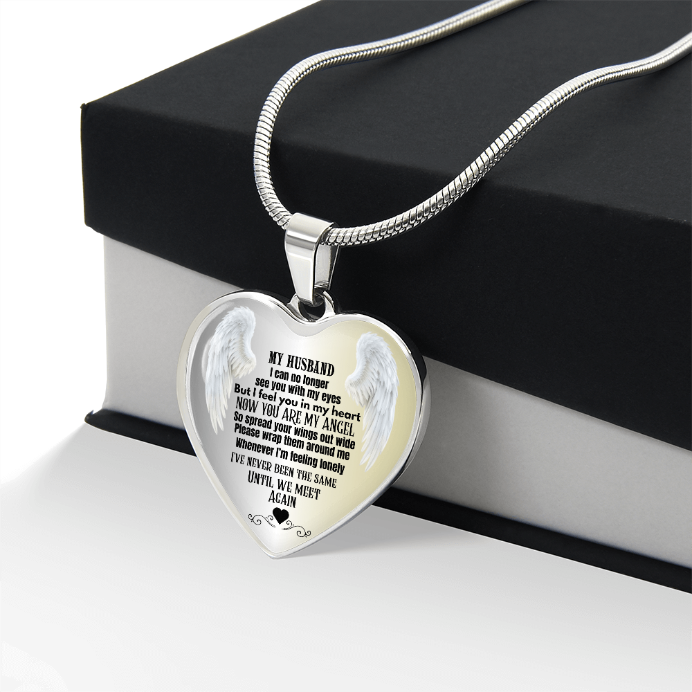 Husband Memorial Heart Pendant Necklace Angel Keepsake Jewelry for Widows In Loving Memory Gift Personalized Loss Remembrance Jewelry
