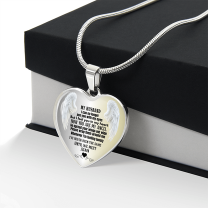 Husband Memorial Heart Pendant Necklace Angel Keepsake Jewelry for Widows In Loving Memory Gift Personalized Loss Remembrance Jewelry