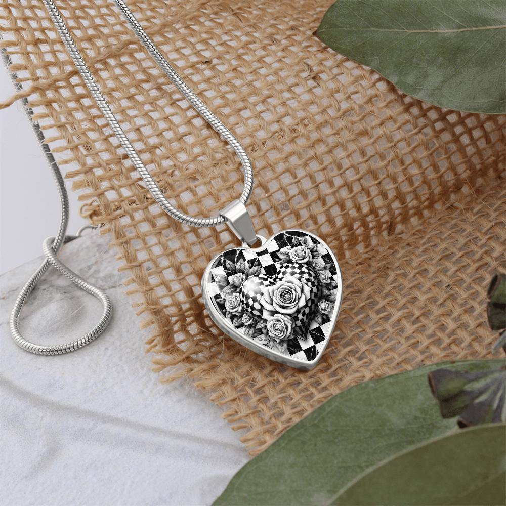 Black & White Heart Rose Elegance Necklace