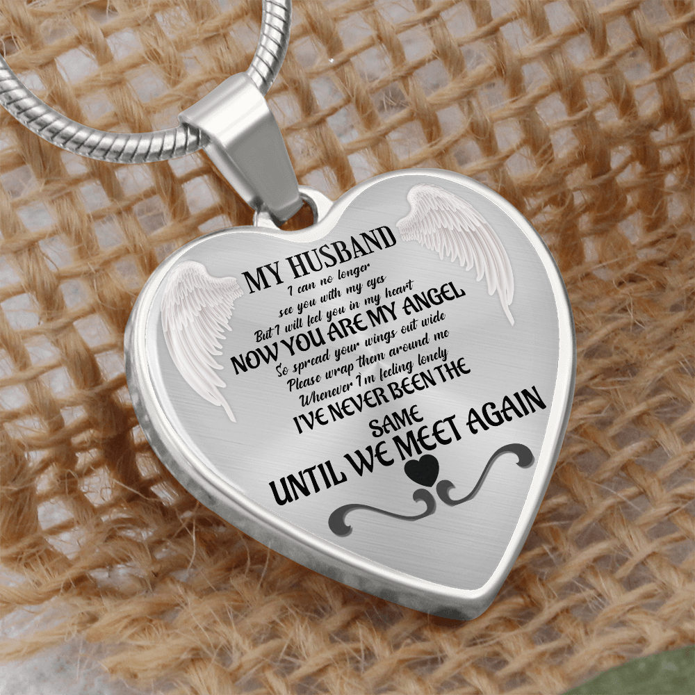 Luxury Heart Necklace: "My Husband, Now You Are My Angel"