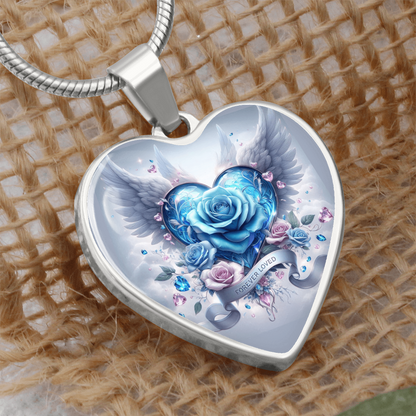 Graphic Heart Necklace With Angel Wings, Heart Pendant Jewelry, Elegant Necklace, Romantic Gift for Her