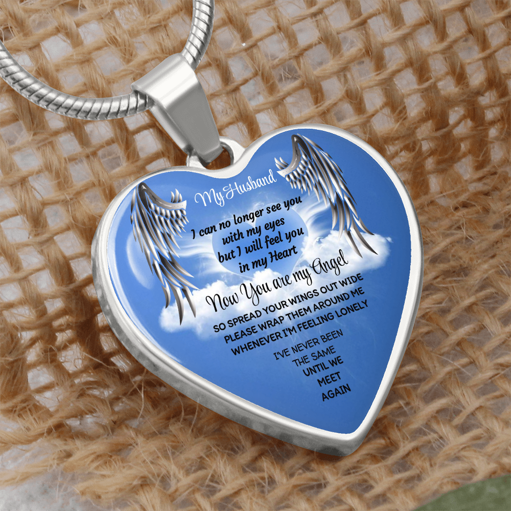 My Husband now you are my Angel Graphic Heart Necklace