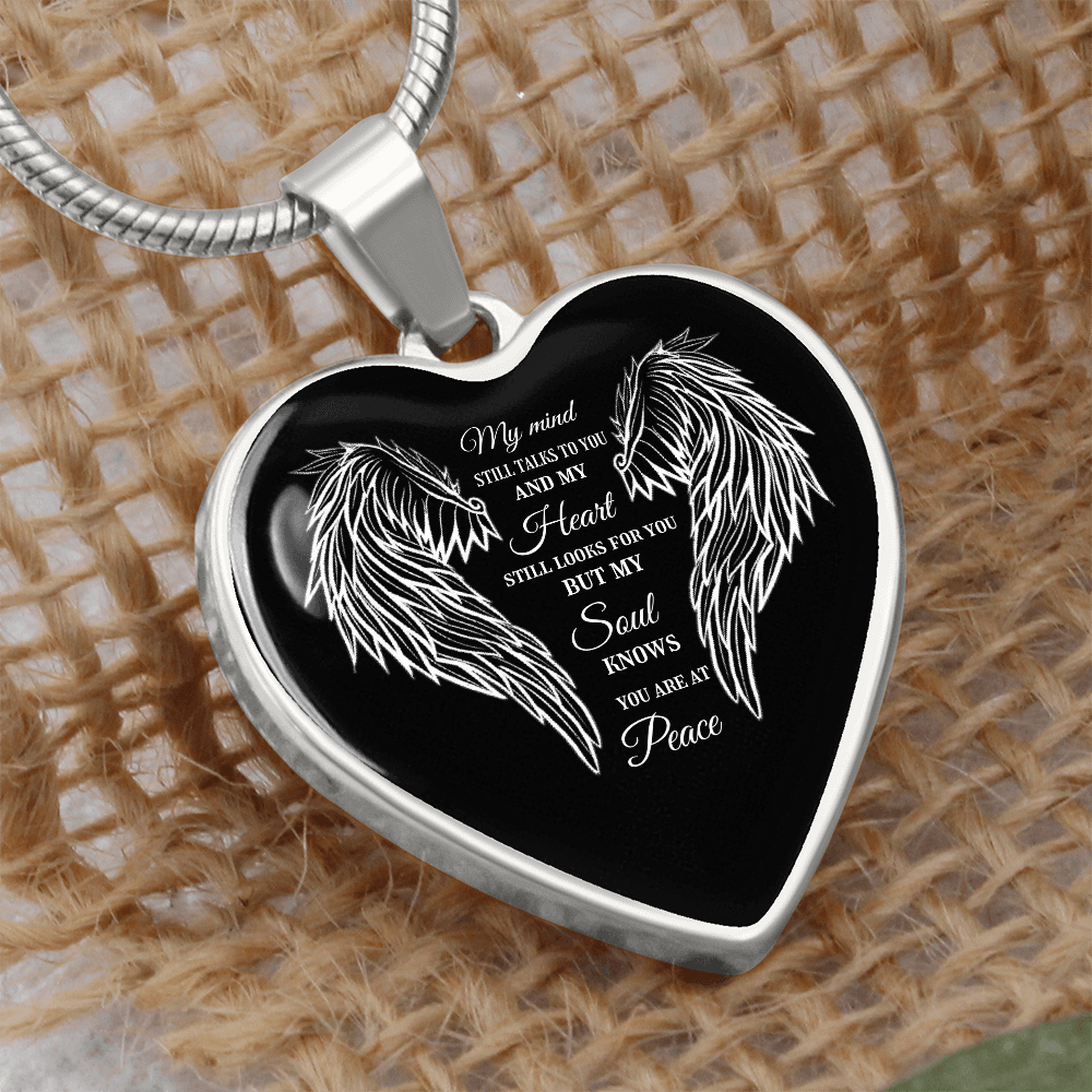 Luxury Graphic Heart Necklace Angel Wings You are at Peace