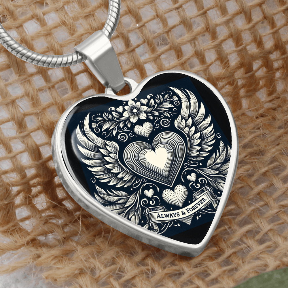 Luxury Graphic Heart Necklace, Always and Forever, Romantic Jewelry, Heart Pendant, Love Necklace, Anniversary Gift