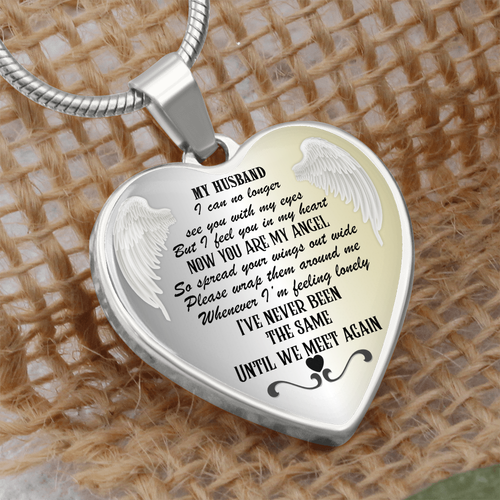 Personalized Husband Memorial Heart Necklace: Angel Memory Keepsake