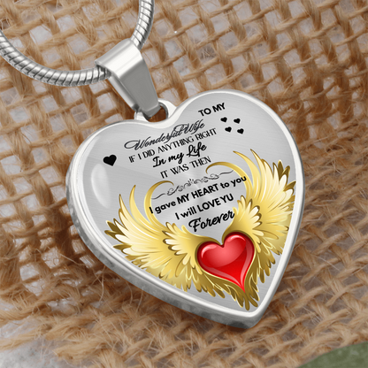 To My Wonderful Wife Angel Wings Necklace – Love Gift for Wife, Romantic Jewelry for Anniversary, Birthday or Valentine's Day