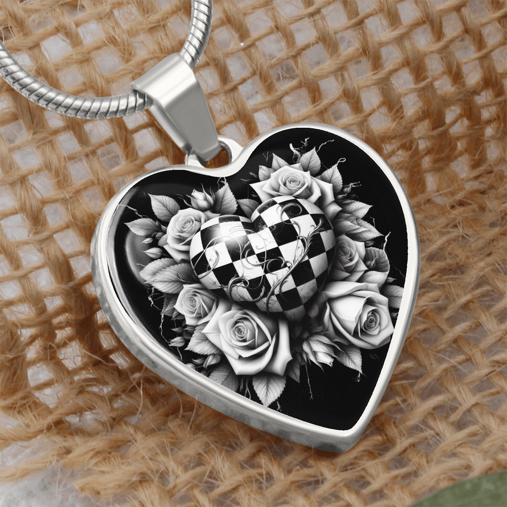 Rose Heart Elegance Necklace - Black & White Charm