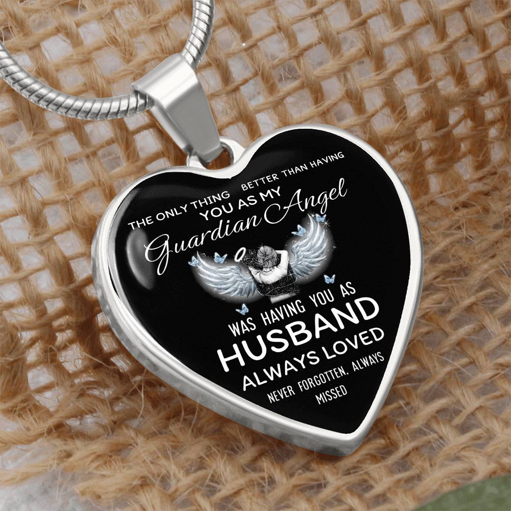 Luxury Heart pendant Necklace My Guardian Angel Husband.